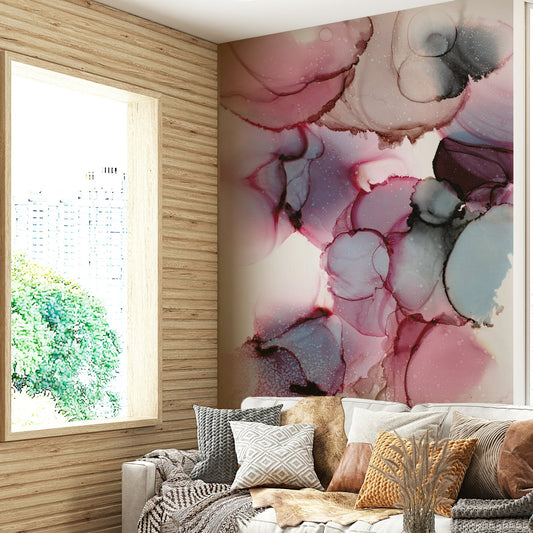 Delicate abstract design inspired by blossoms and fluid motion.

