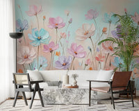 Thick brushstroke floral peel and stick mural, GD8444