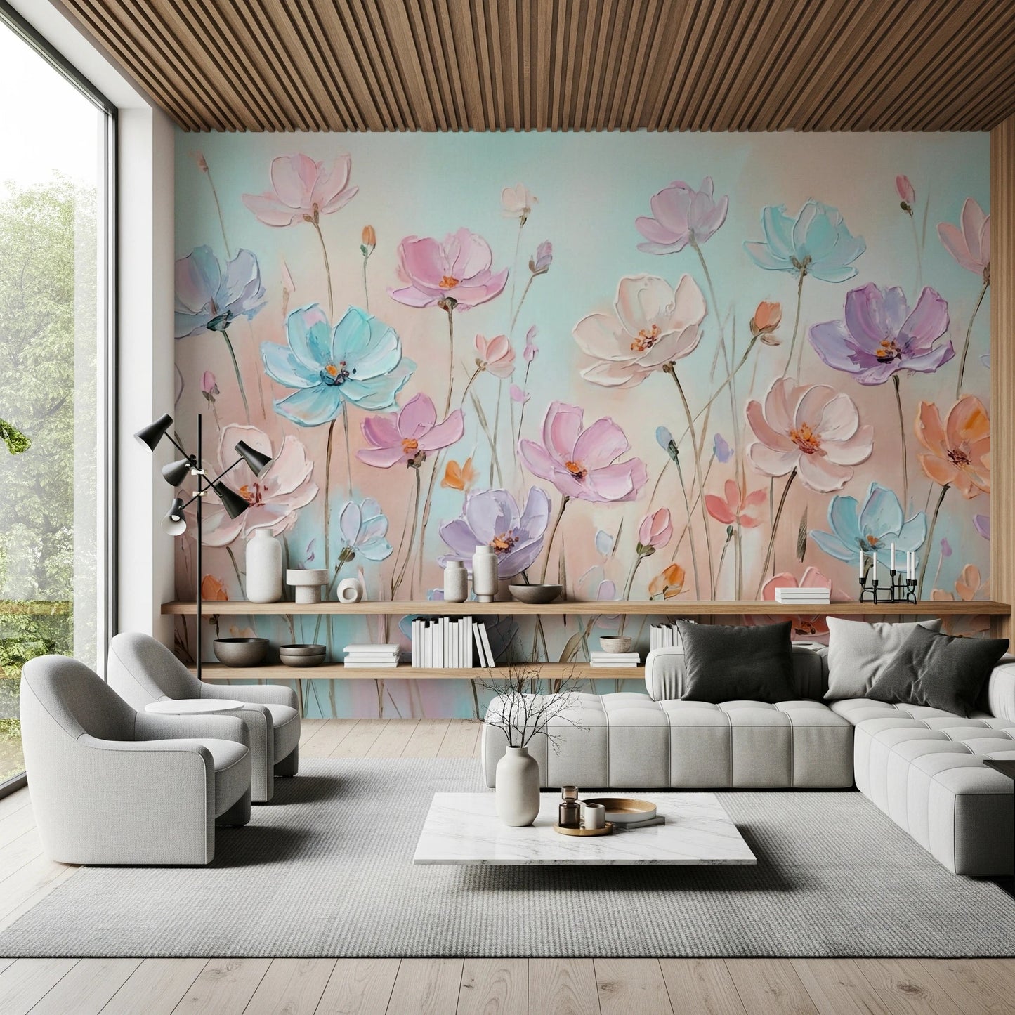 3D effect floral oil painting wall wallpaper, GD8444