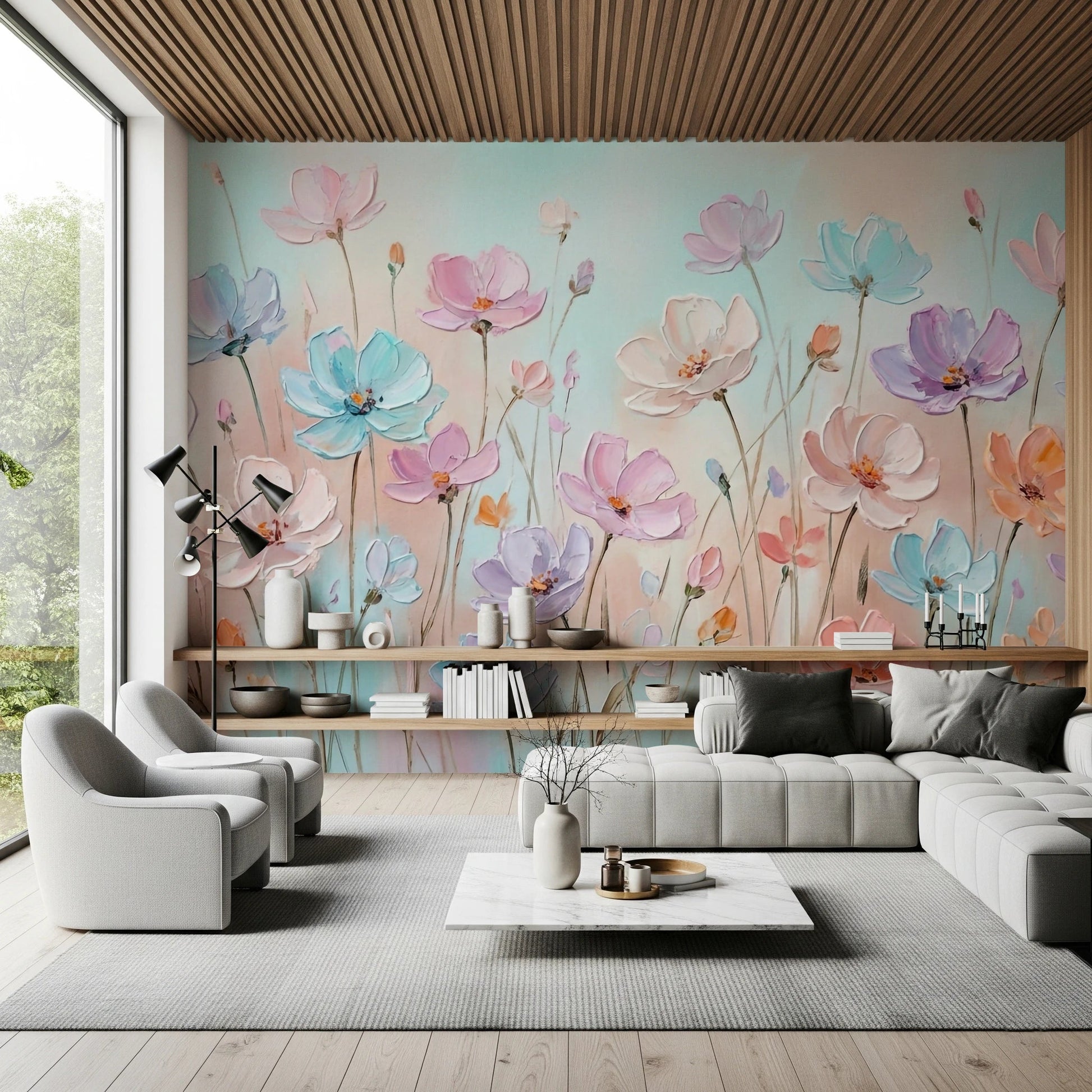 3D effect floral oil painting wall wallpaper, GD8444