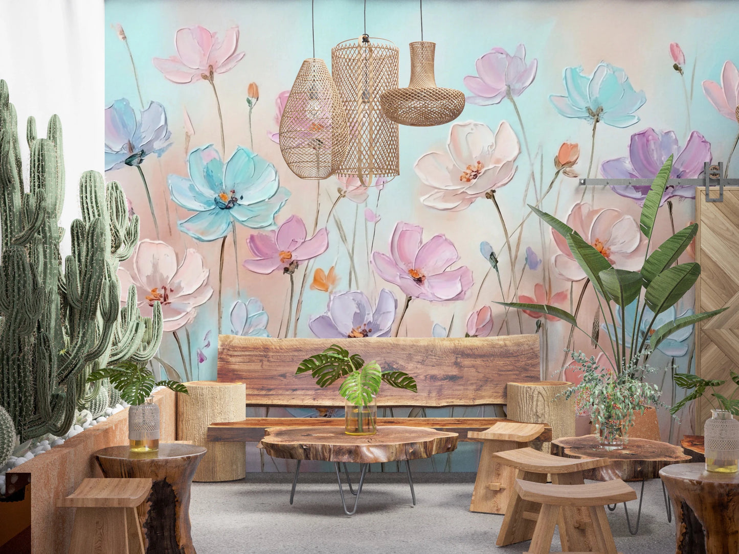 Vibrant pastel wildflower wall mural design, GD8444