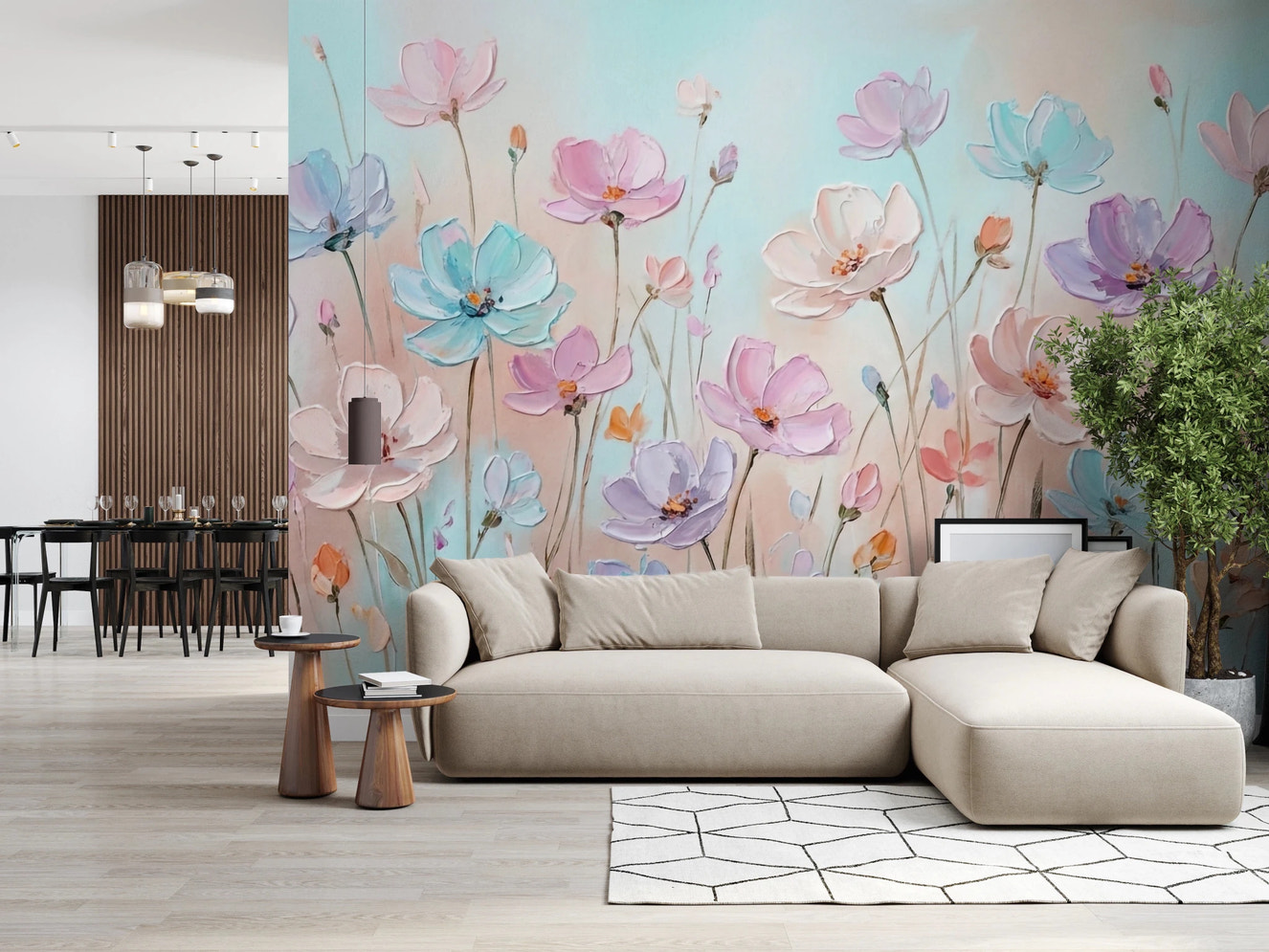 Colorful impasto floral wall mural wallpaper