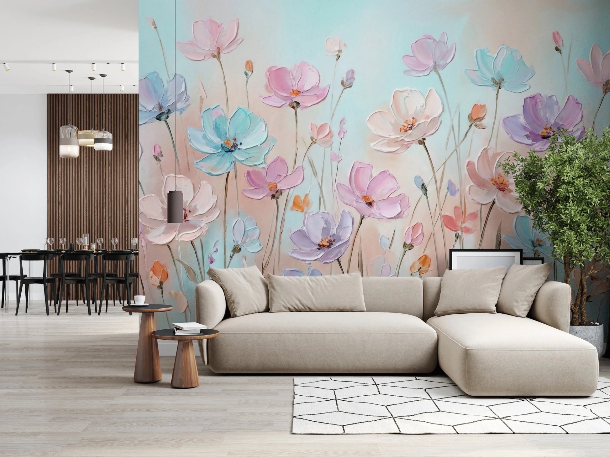 Colorful impasto floral wall mural wallpaper, GD8444