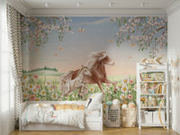 A calming horse design wallpaper mural that defines a space.

