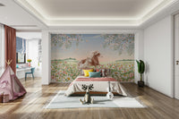 An artistic elegant horse mural on minimalist wallpaper.

