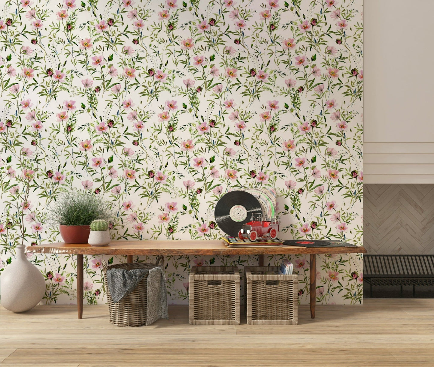 Nature inspired botanical peel and stick wallpaper Blossom Hues.