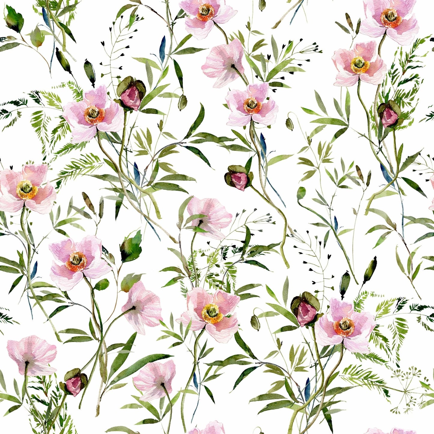 Romantic loose floral peel and stick wallpaper soft artistic Blossom Hues.