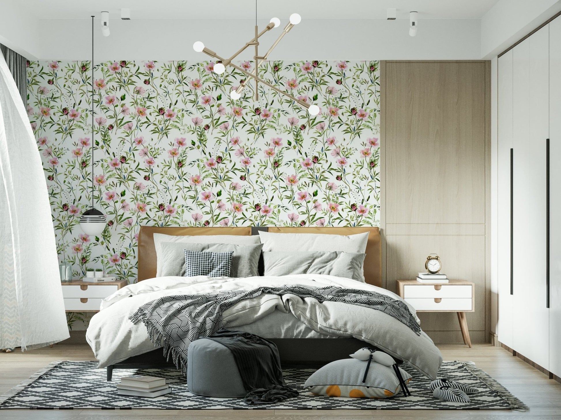 Artistic pink flowers wallpaper seamless repeat design Blossom Hues.