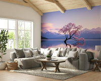 A calming blossom design wallpaper mural that defines a space.

