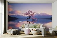 A graceful subtle blossom wall mural in cool, natural tones.

