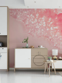 A peaceful flower design mural on decorative wallpaper.