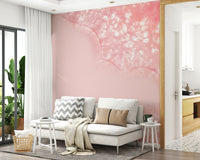 A calming floral design wallpaper mural that defines a space.