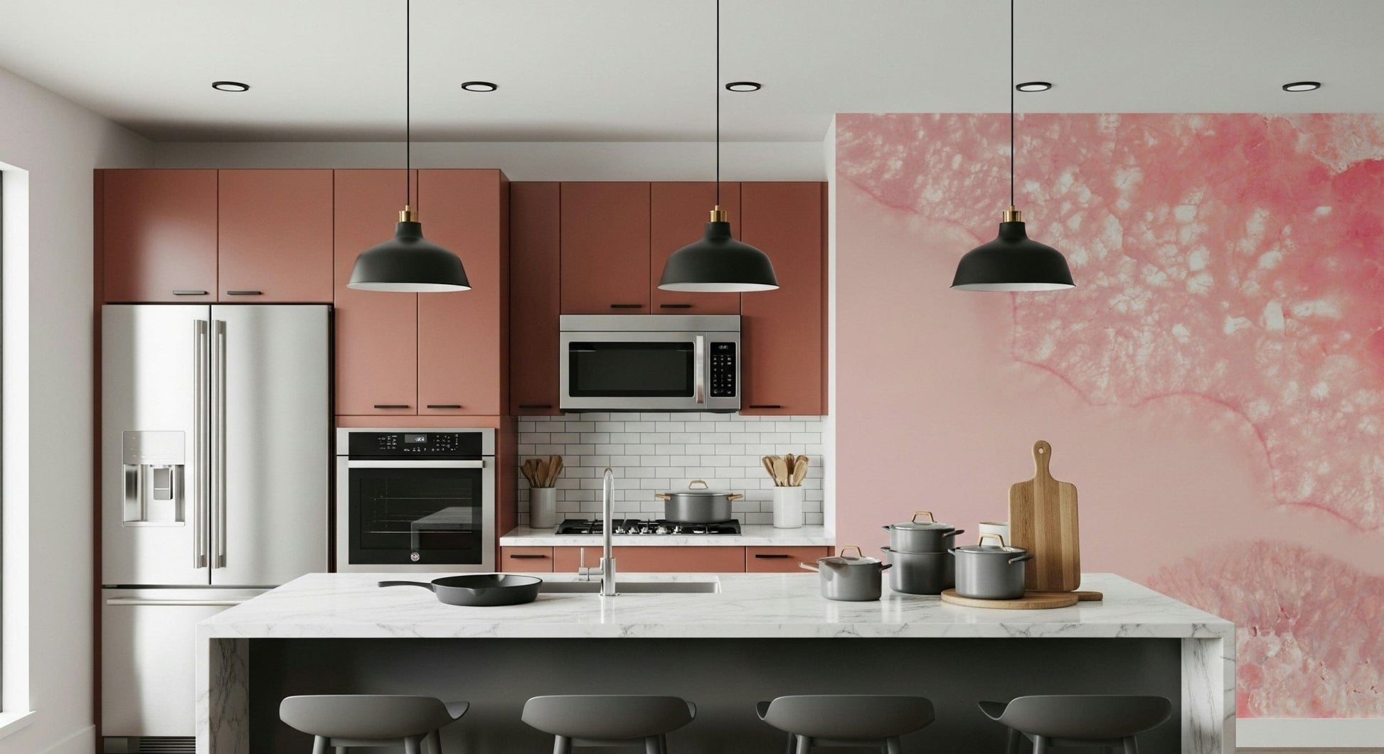 A graceful subtle bloom wall mural in soft, elegant tones.