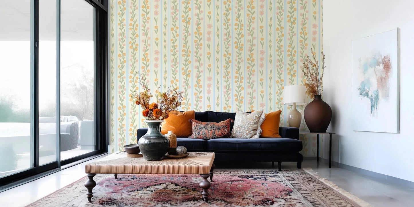 Nature inspired floral vine wallpaper for a wall mural.