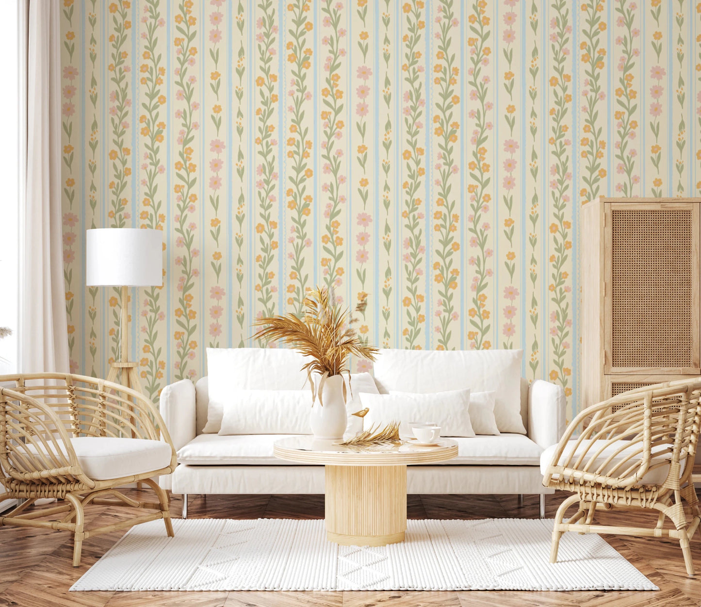 Hand-painted style blossom wallpaper for a feature wall mural.