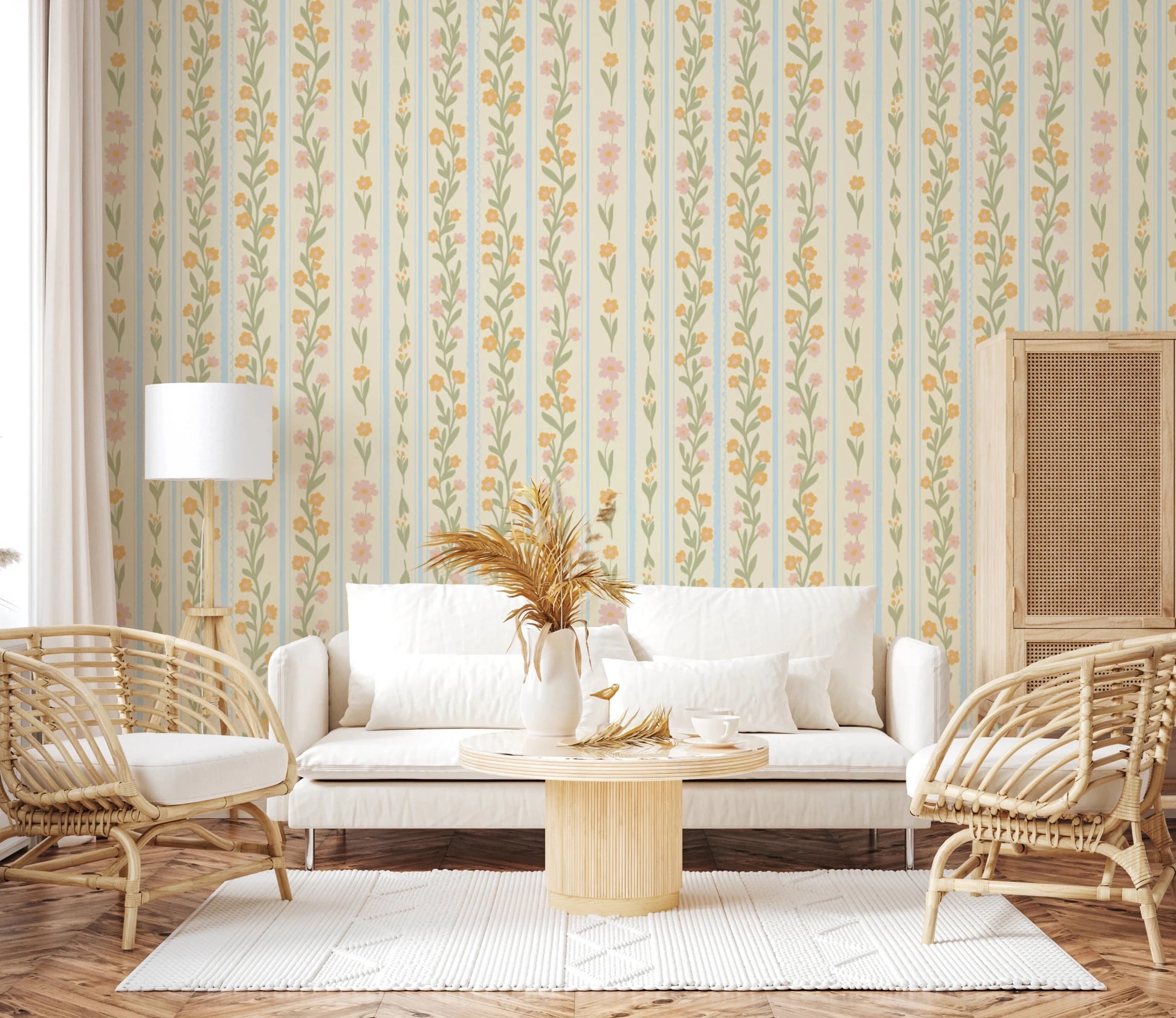 Hand-painted style blossom wallpaper for a feature wall mural.