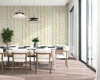 Floral stripe wallpaper with blue vertical lines wall mural.
