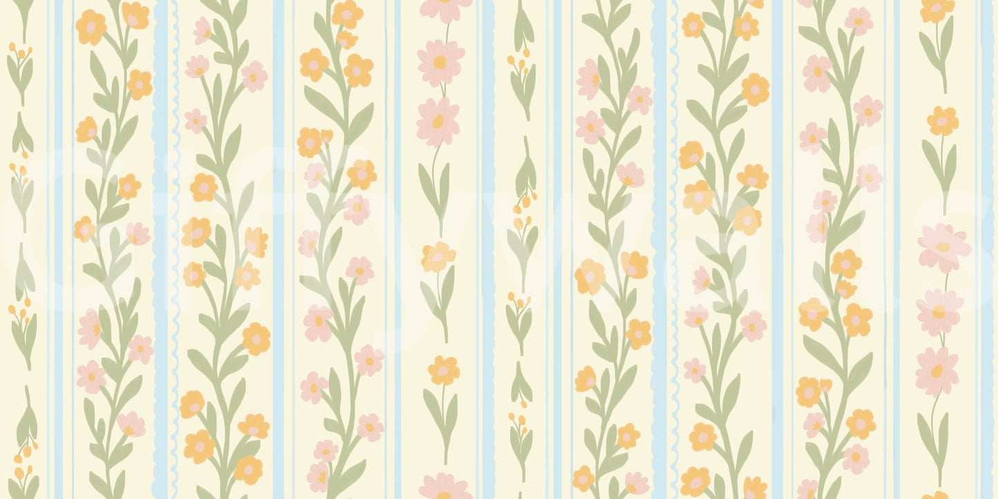 Elegant pink and yellow flower wallpaper wall mural.