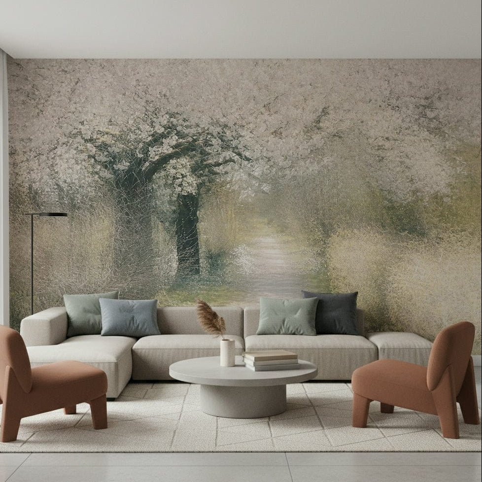A peaceful flower design mural on decorative wallpaper., GD5599