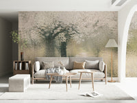 An artistic delicate bloom mural on minimalist wallpaper., GD5599