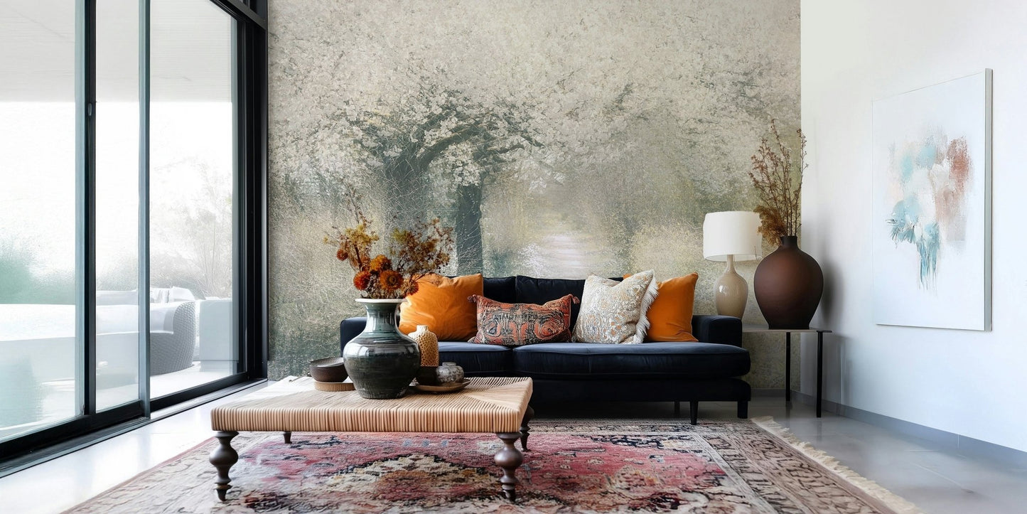 A calming floral design wallpaper mural that defines a space., GD5599