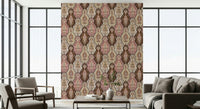 Luxury Blossom Weave Wallpaper, warm colors traditional motif print.