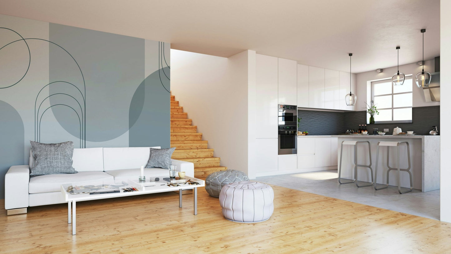 Soft tone geometric arches wall

