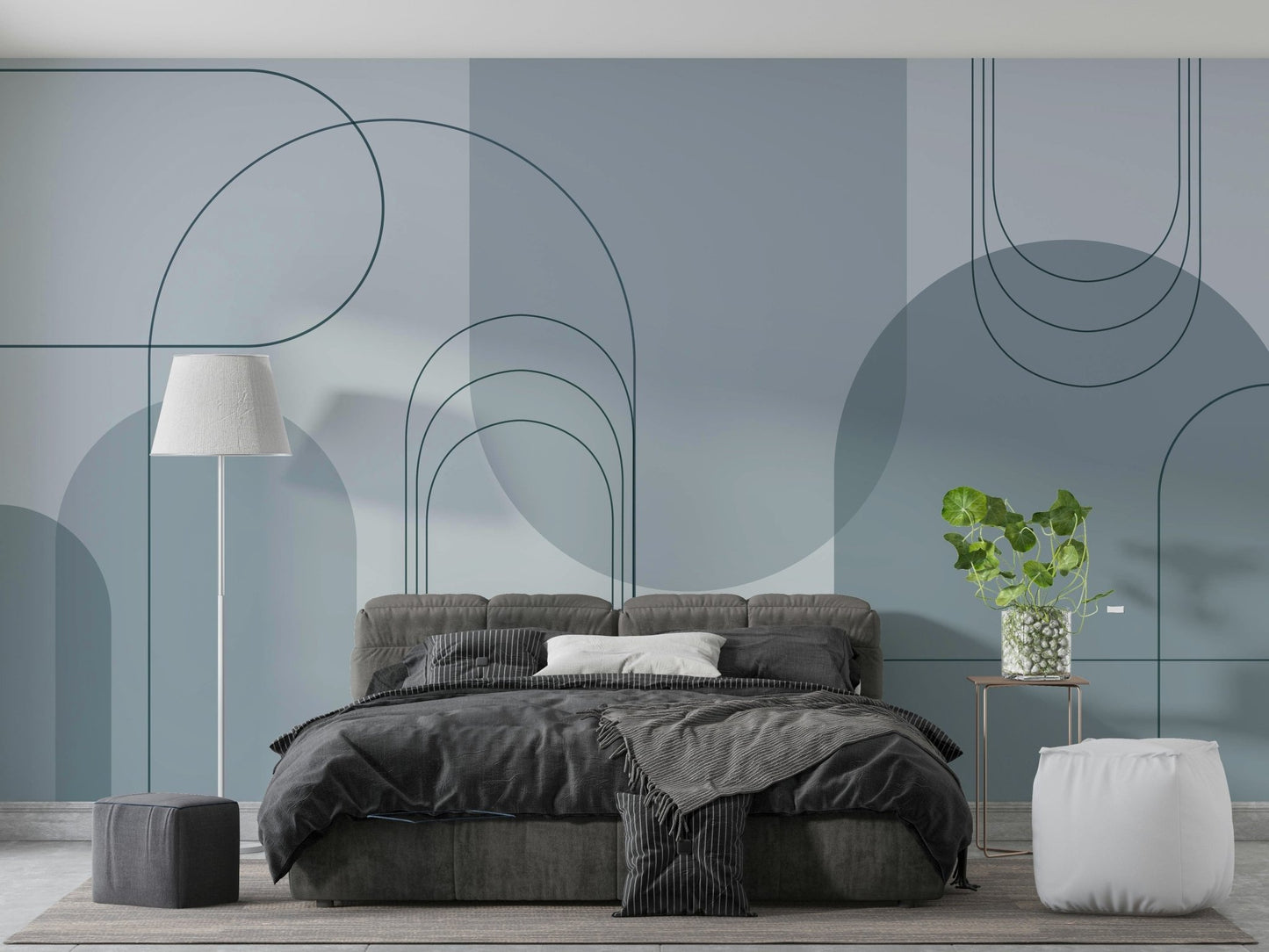 Blue abstract arch pattern mural

