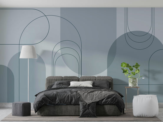 Blue abstract arch pattern mural GD334

