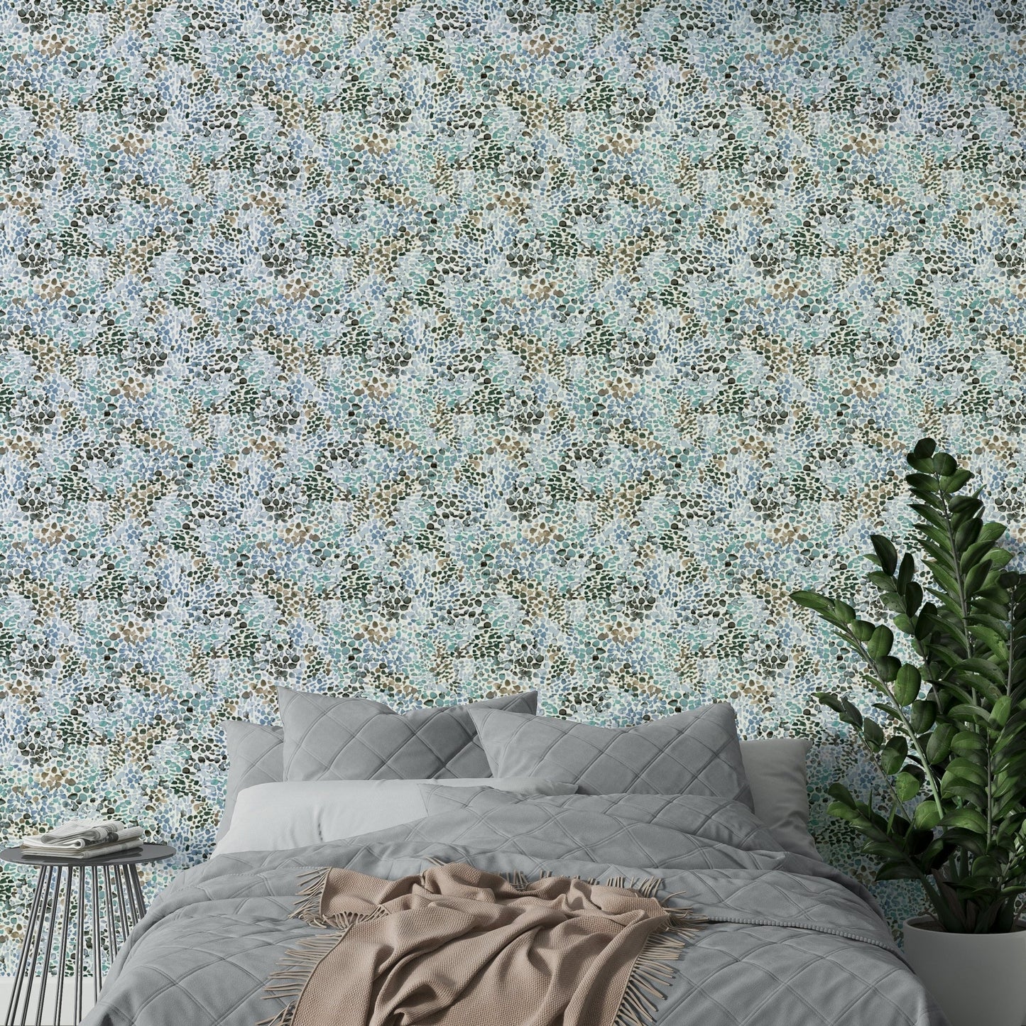 Teal and taupe wall design


