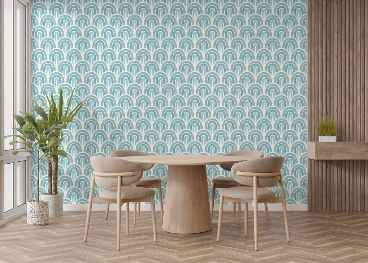 Blue rainbow pastel freehand wallpaper
