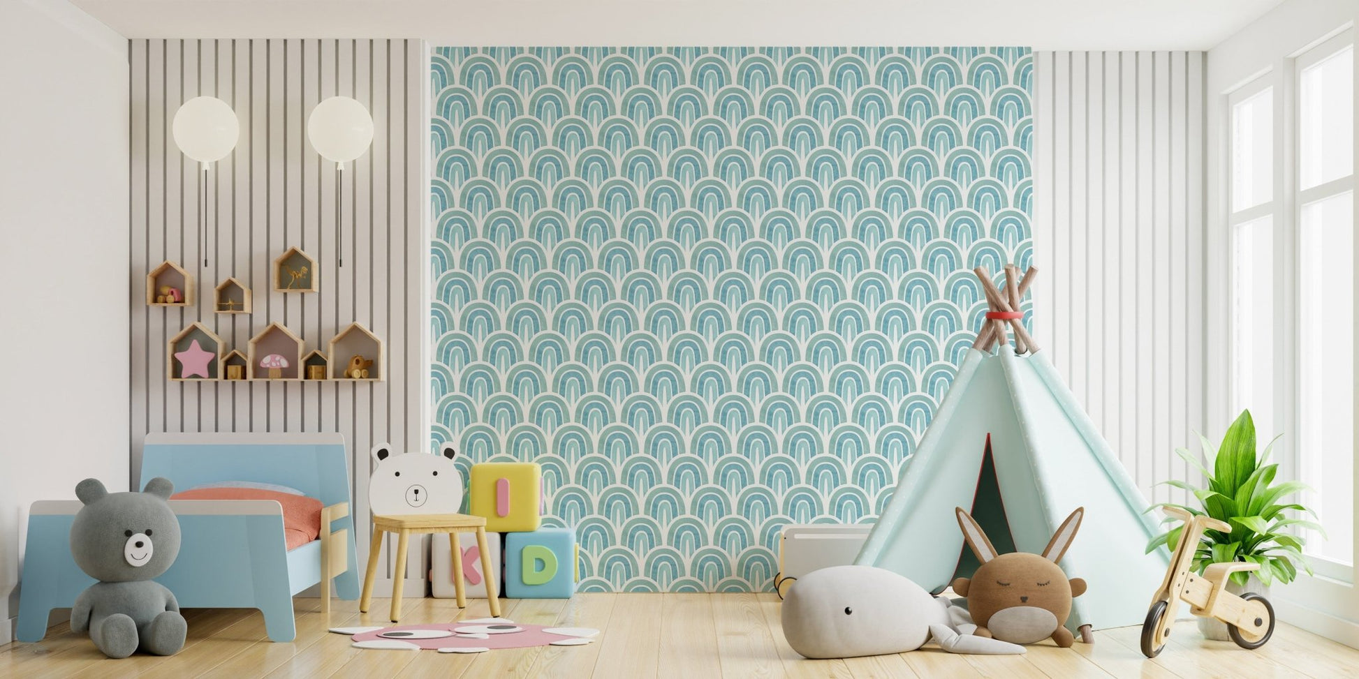 Warm pastel rainbow wall art design