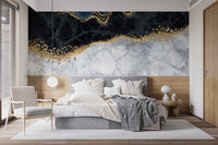 blue agate golden veins marble Self Adhesive Wallpaper