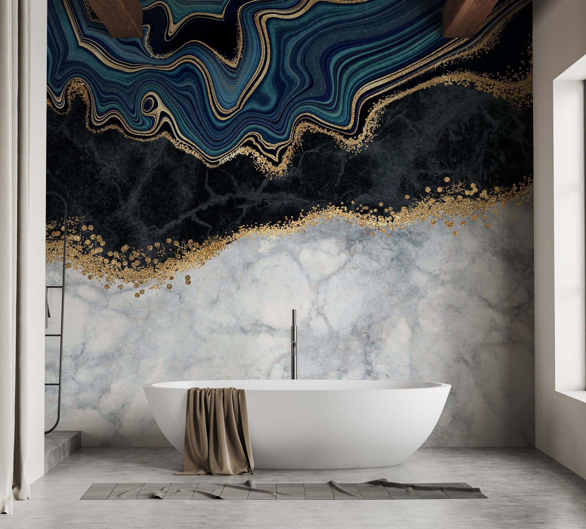 blue agate golden veins marble mural B126