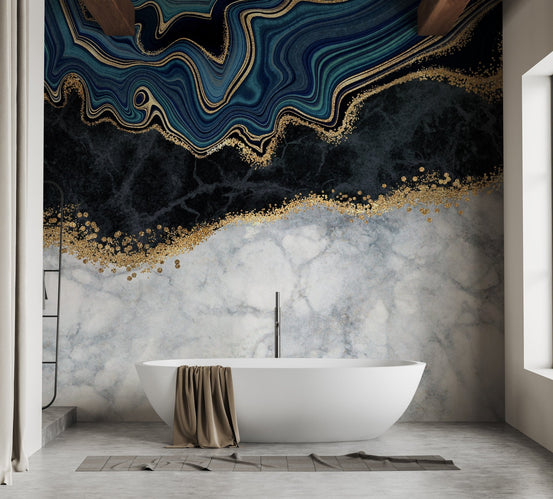 blue agate golden veins marble mural B126