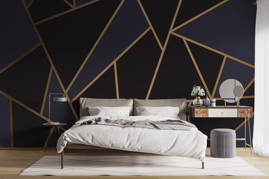 Elegant blue and gold mosaic wallpaper mural A230
