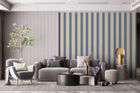Grey lounge corner lifted by Blue and Yellow Candy Stripes Wallpaper