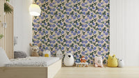 Botanical anemone flowers in blue wallpaper

