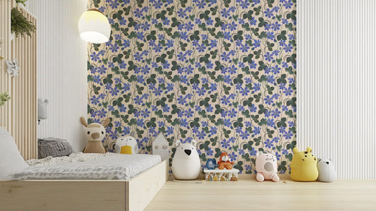 Blue anemone flowers on white wallpaper

