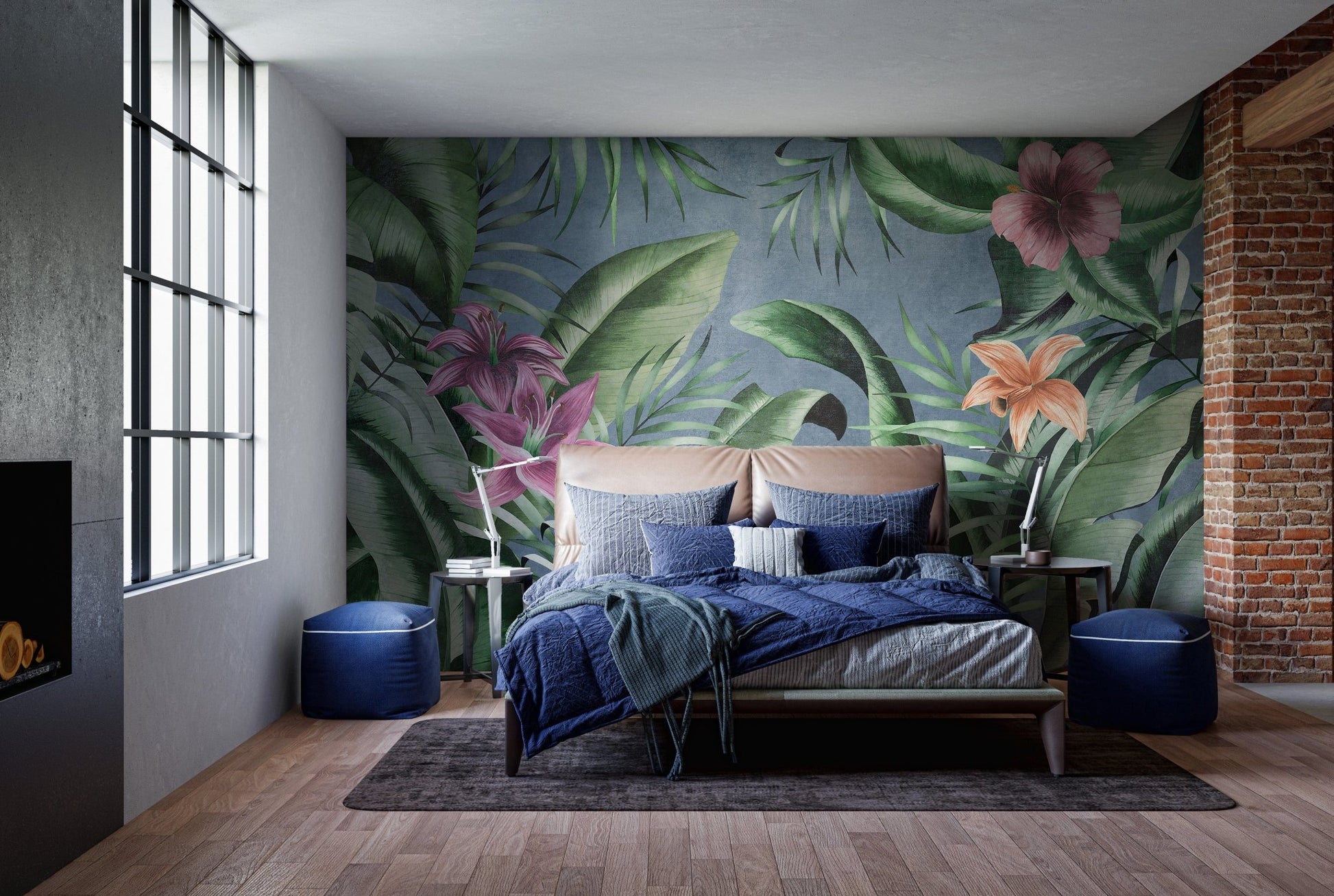 Large green leaves wall mural
