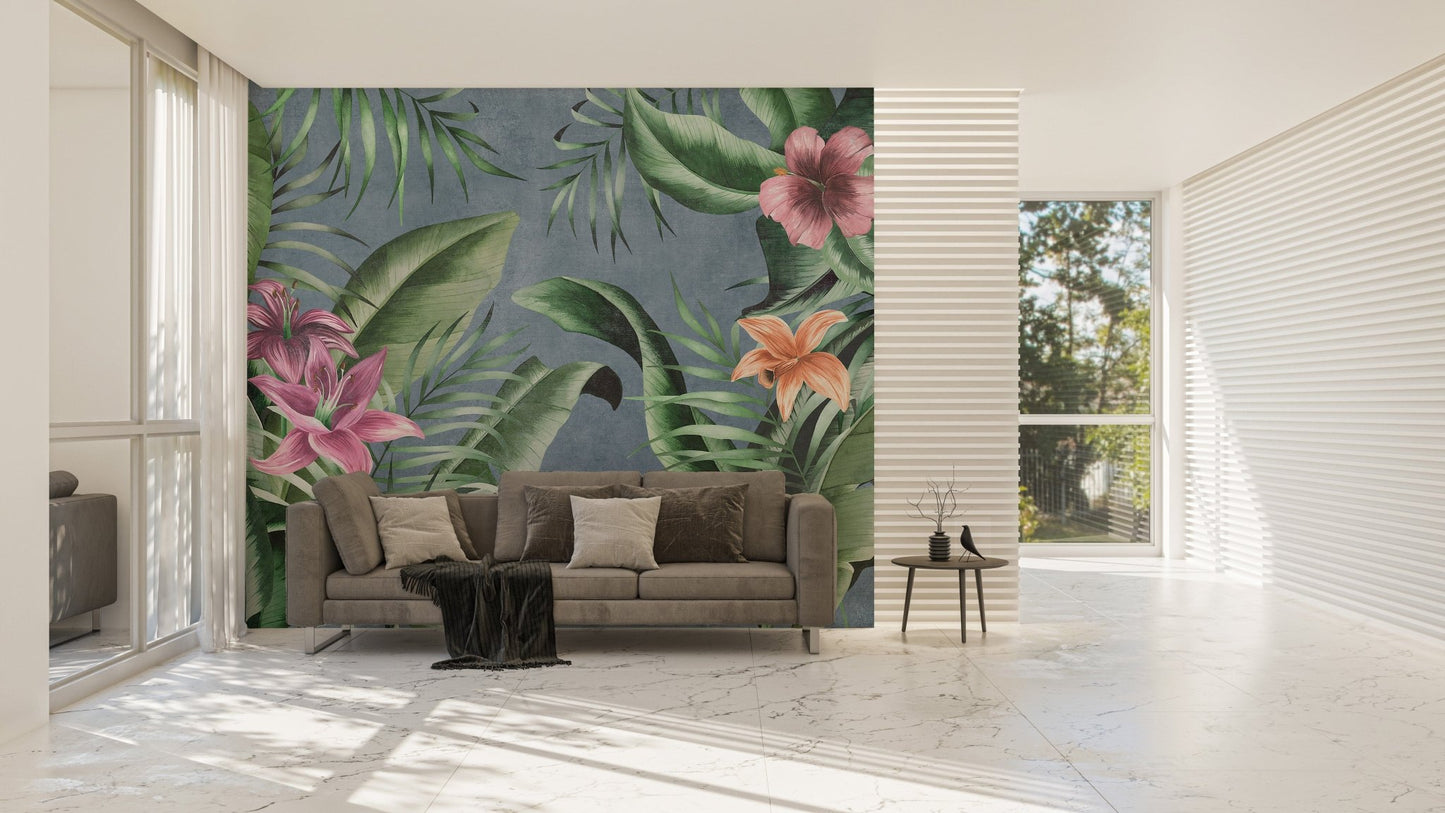 Blue background leaf wallpaper
