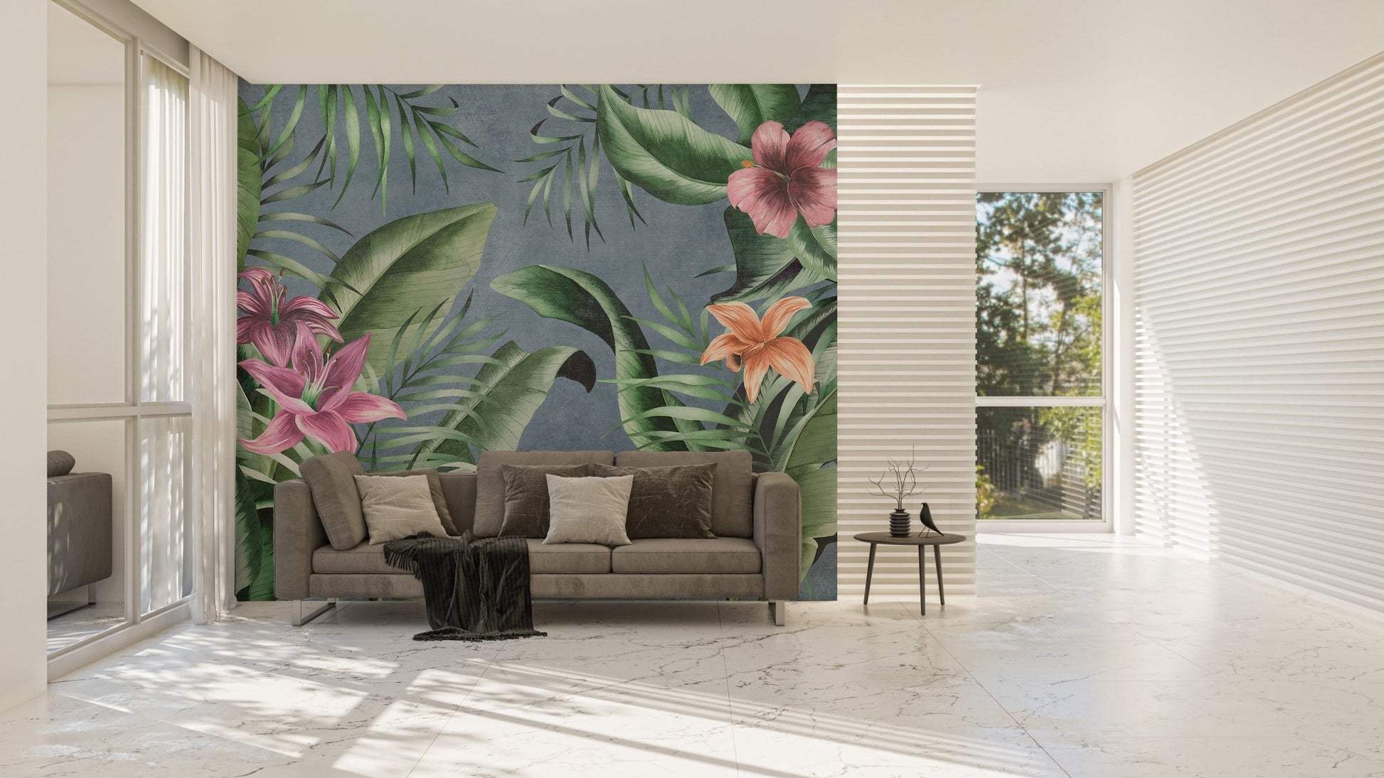 Blue background leaf wallpaper
