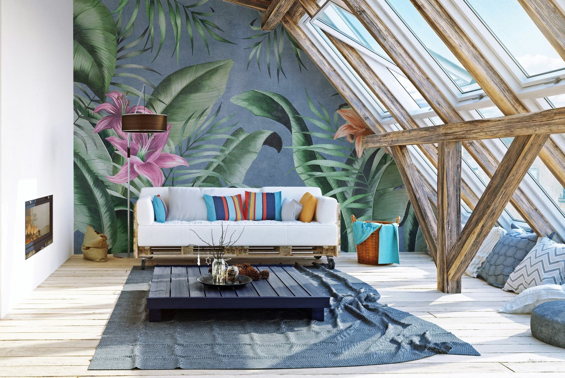 Green leaves floral wall design
