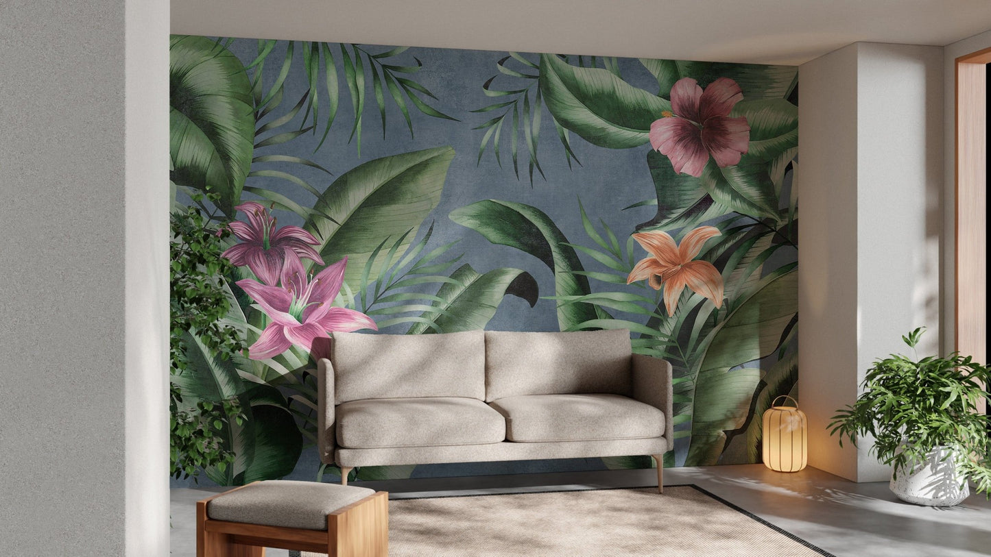 Green leaves mural for room
