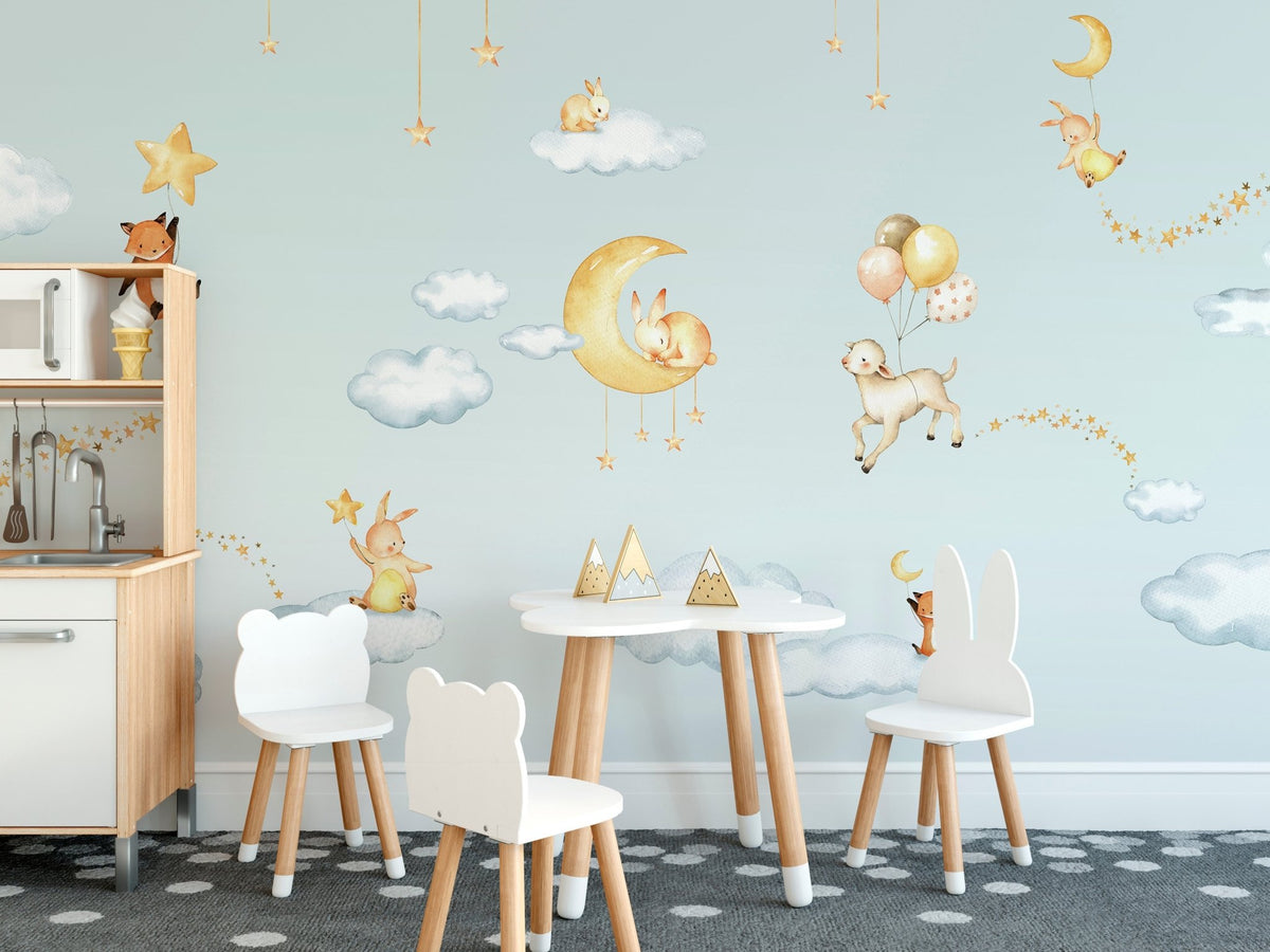 Blue Sweet Dreams wallpaper with stars and clouds design KB45