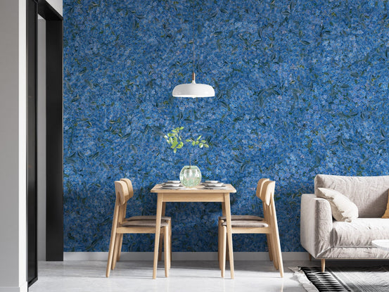 Blue flower embroidery wallpaper murals DTLE06
