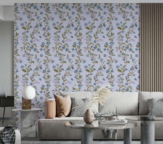 Blue Blossom Trail removable mural wallpaper shabby chic interior floral print