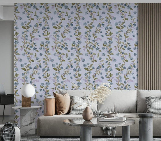 Blue Blossom Trail removable mural wallpaper shabby chic interior floral print, GD7036