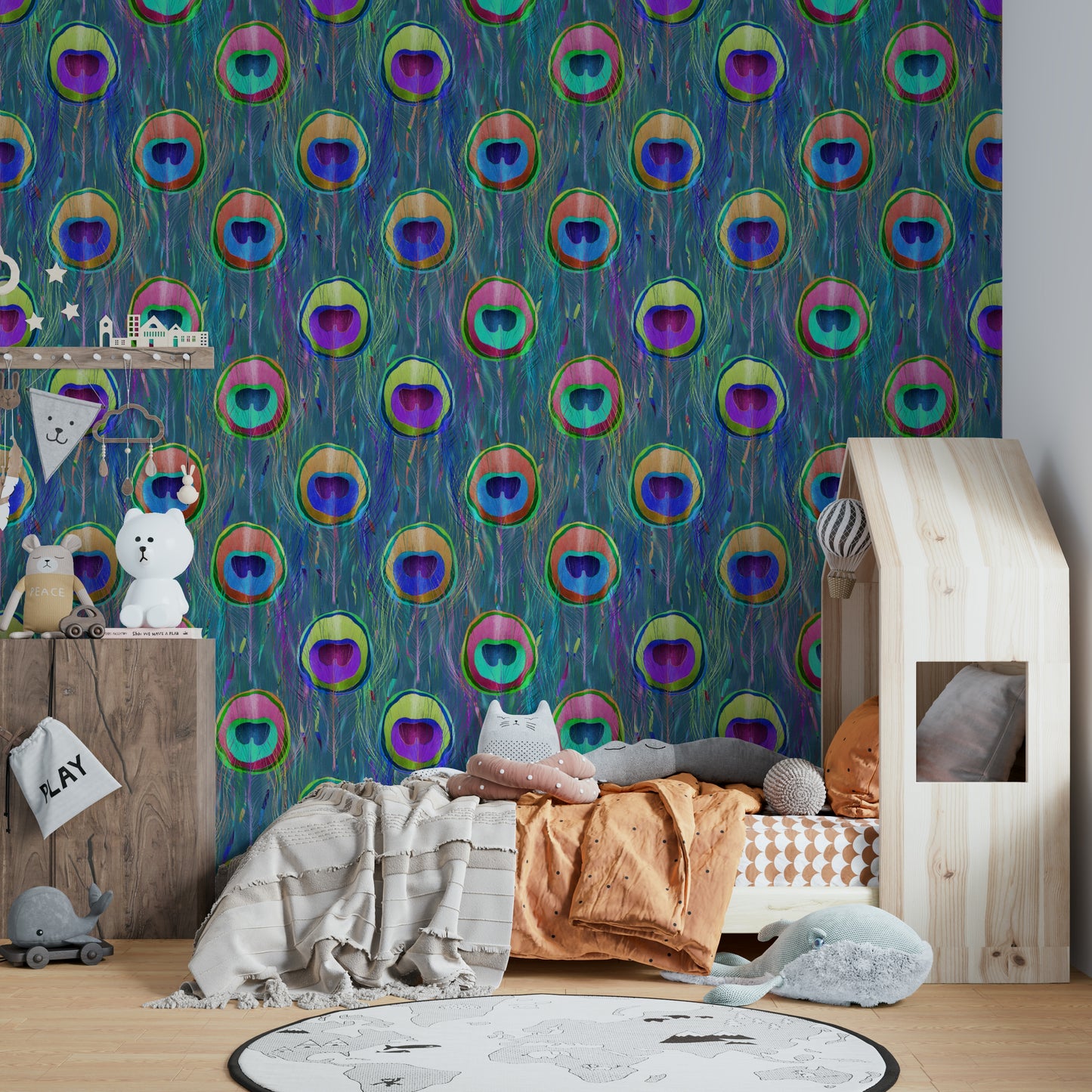 Blue Bohemian Peacock Feathers  Wallpaper⁠