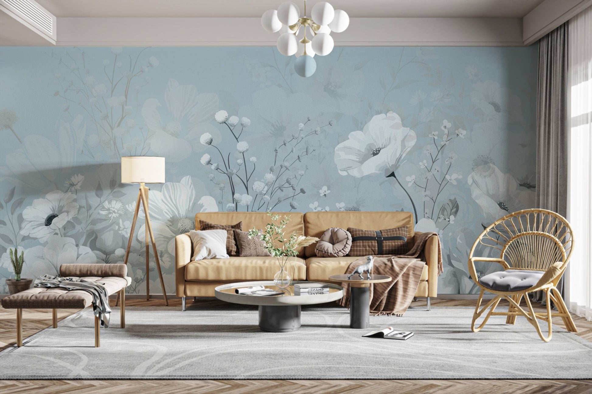 Blue floral wallpaper for living room
